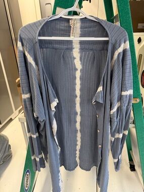 Free People Blue & White Tie-Dye Ribbed Open Cardigan SZ XS